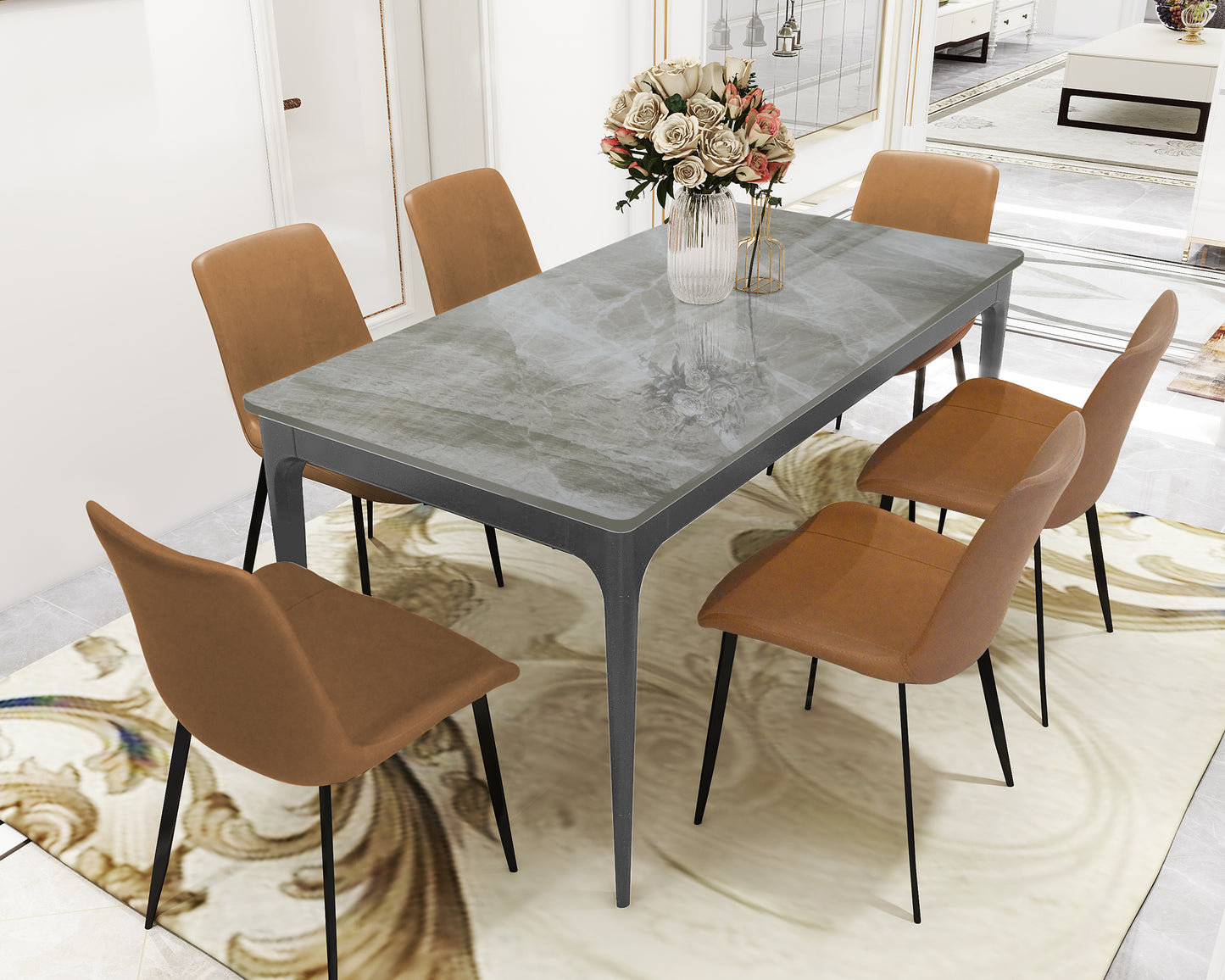 63" Dining Table with Aluminum Alloy Legs Table for 6