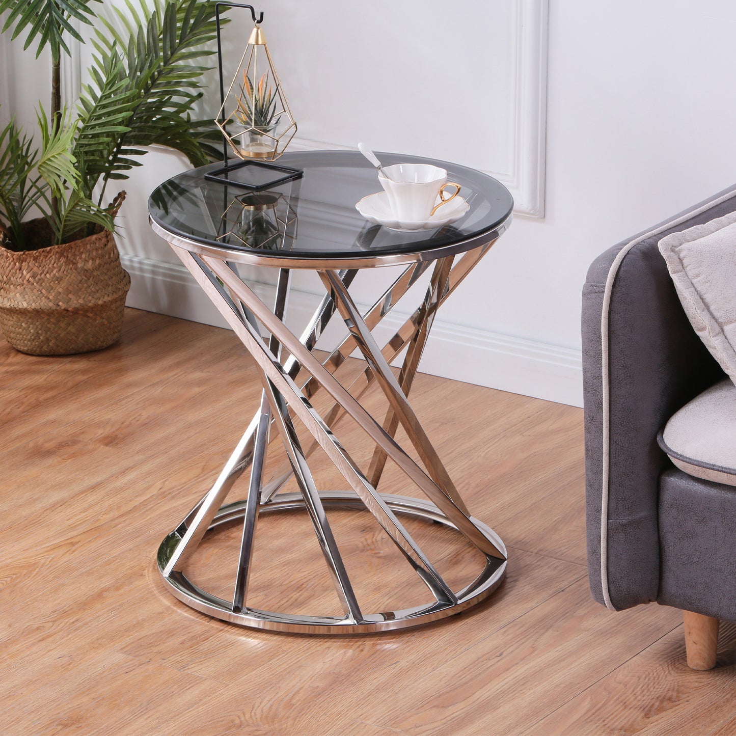 19.5" Round Glass Top Small Coffee Table Side table for Living Room