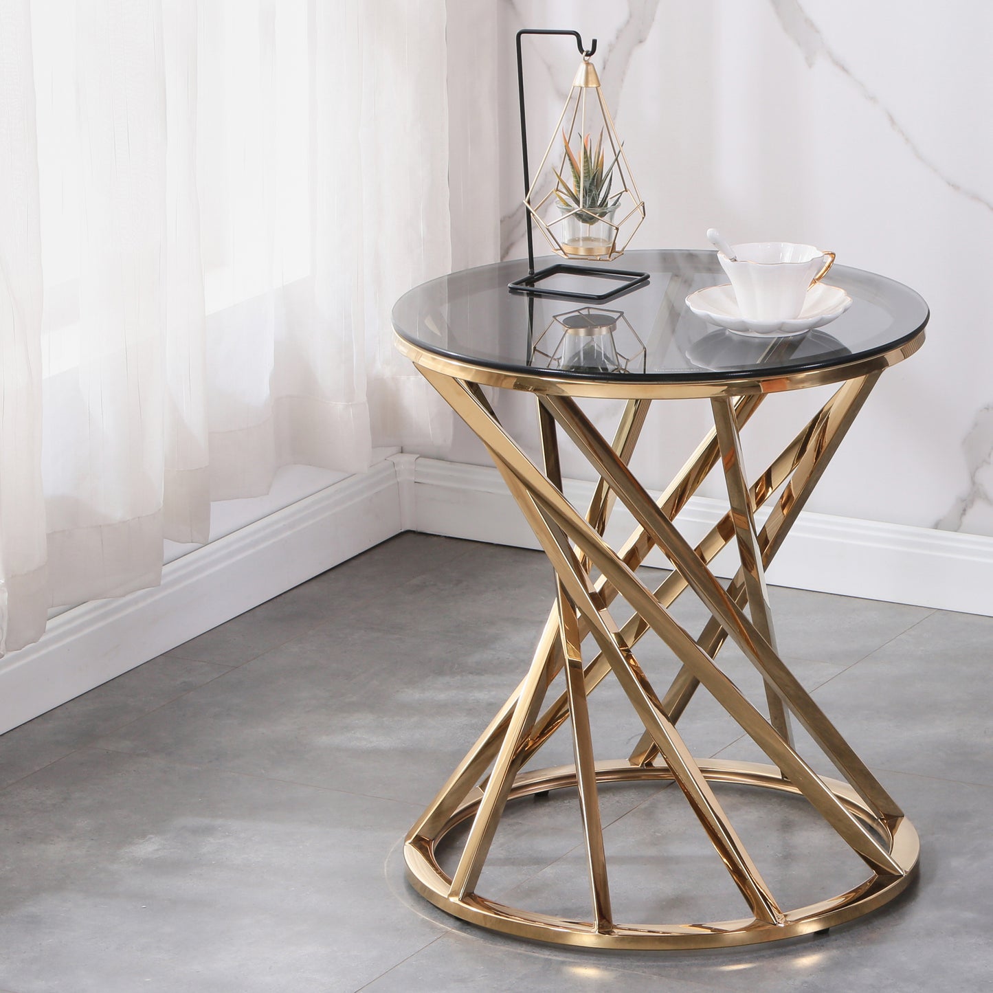 19.5" Round Glass Top Small Coffee Table Side table for Living Room