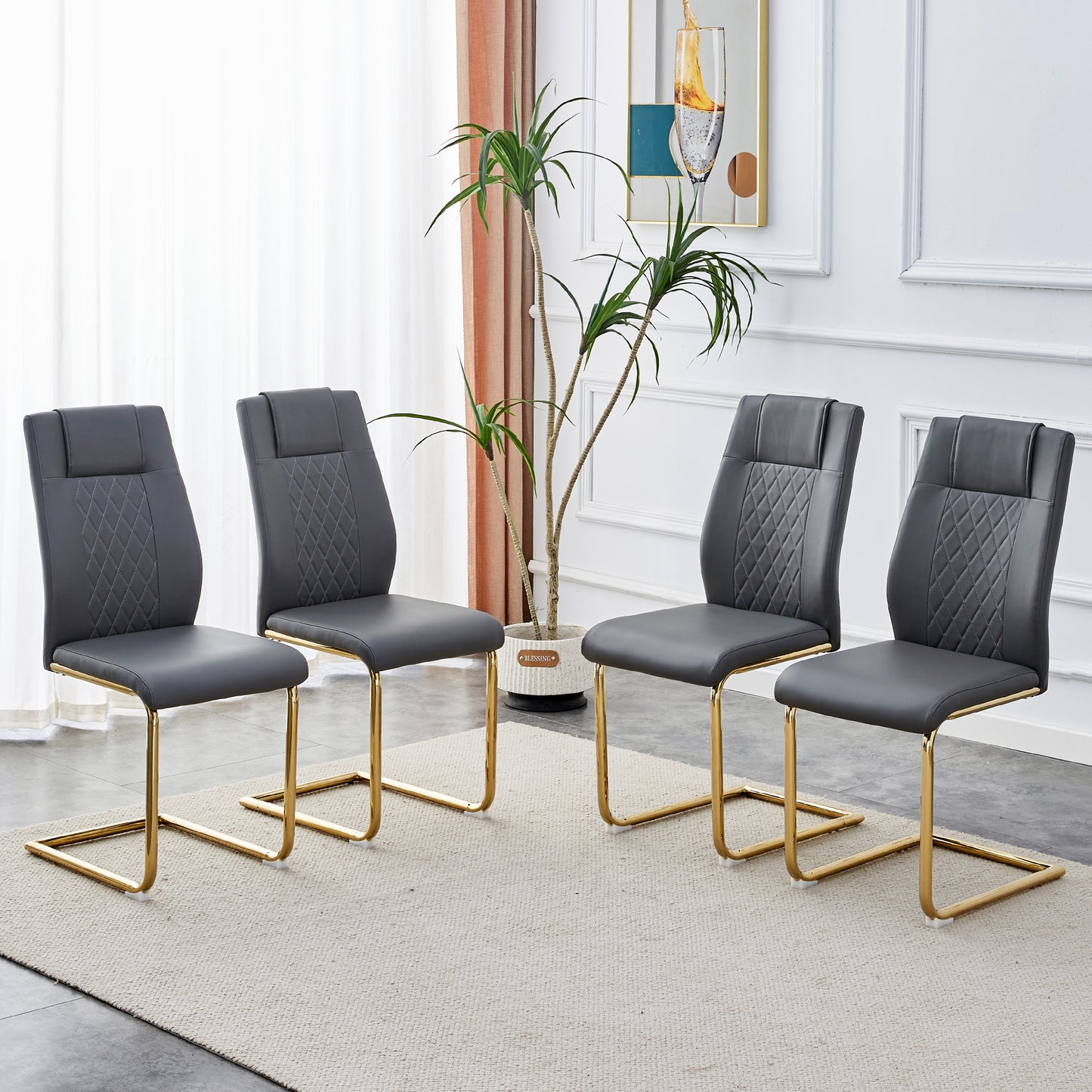 Modern Dining Chairs Set of 4 with Faux Leather Padded Seat