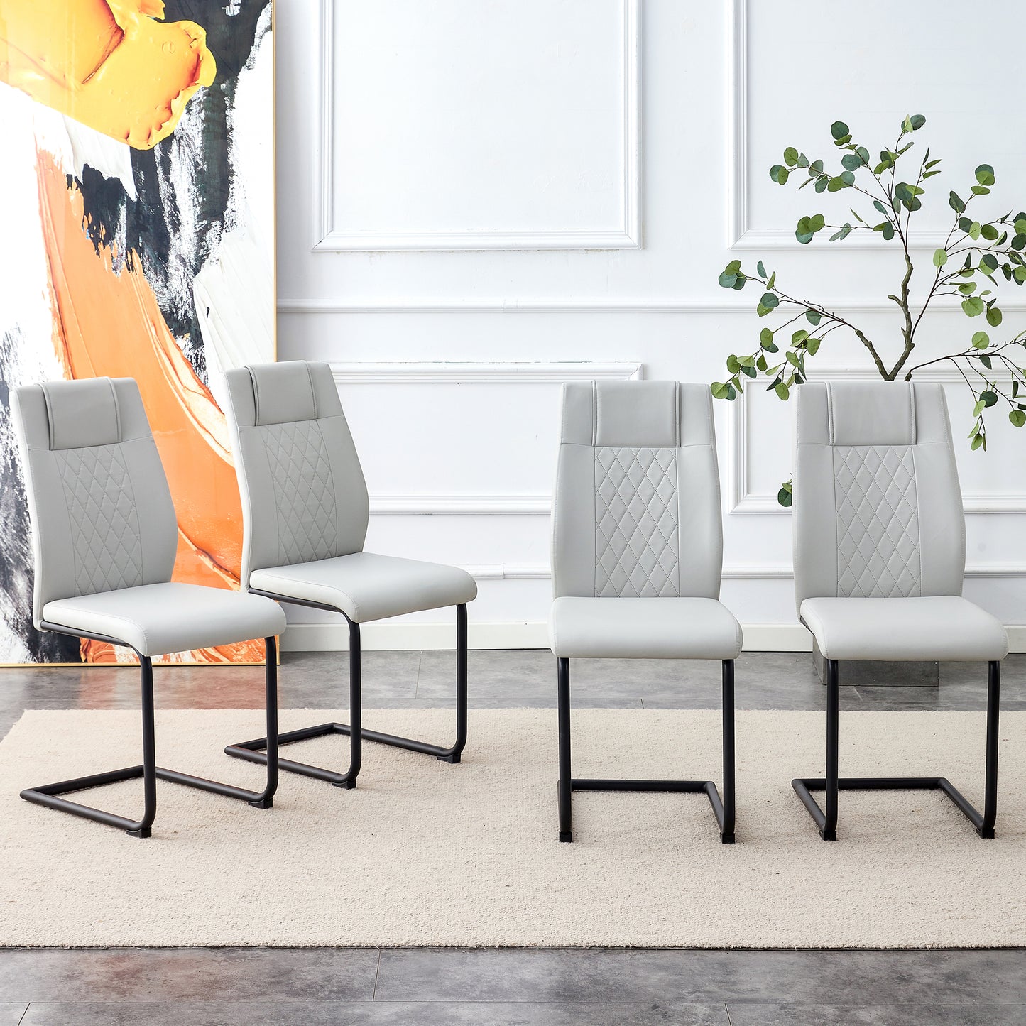 Modern Dining Chairs Set of 4 with Faux Leather Padded Seat