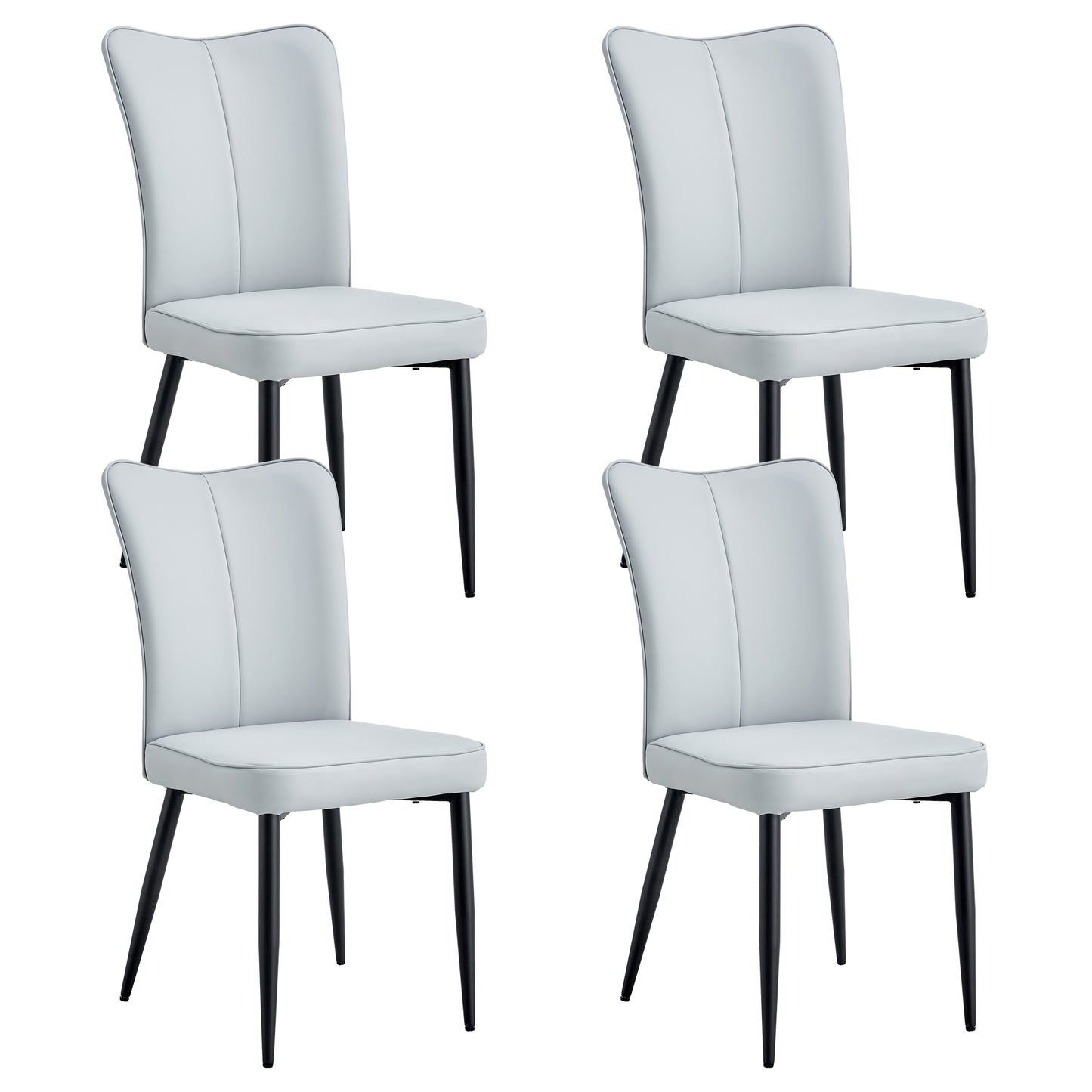 Set of 4 Dining Chairs Upholstered Seat Black Armless Side Chairs with Silver Metal Legs