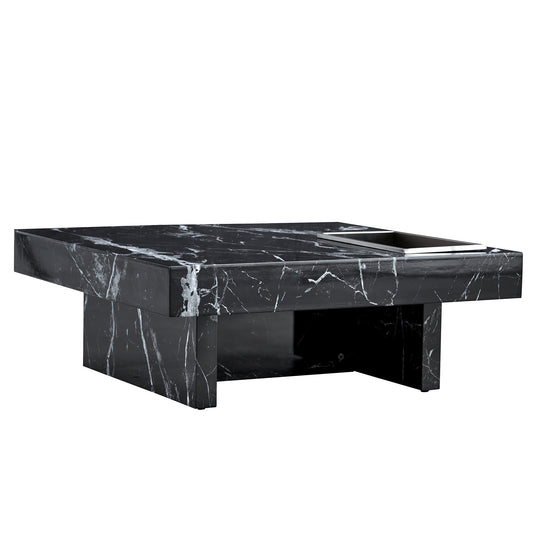 31.4" Faux Marble Coffee Table with Storage Function