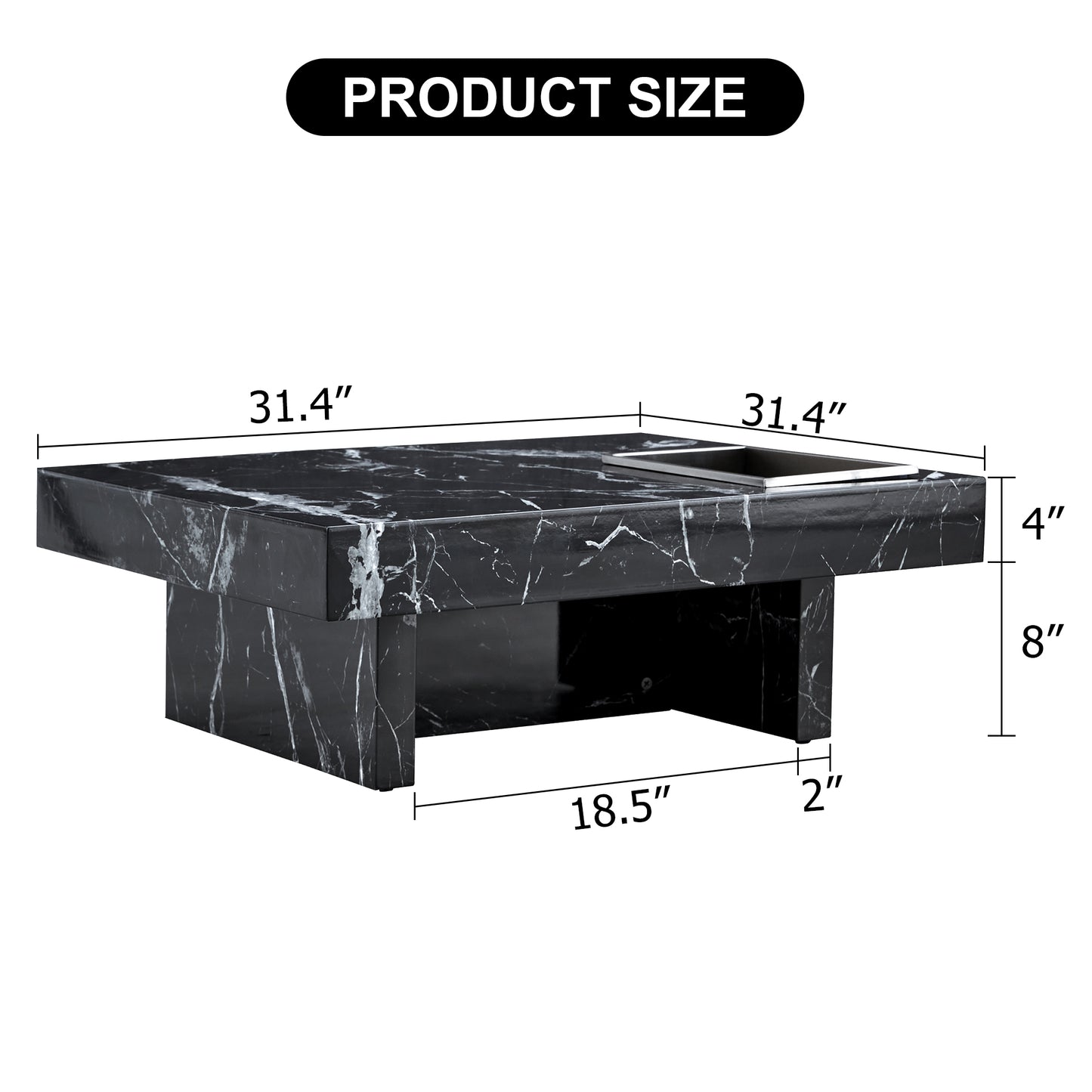 31.4" Faux Marble Coffee Table with Storage Function