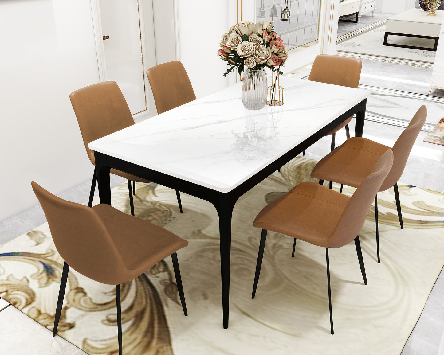 63" Dining Table with Aluminum Alloy Legs Table for 6