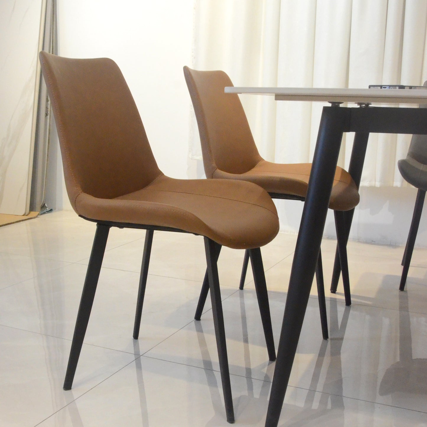 Dining Chairs with Upholstered Seat, PU Leather and Metal Legs