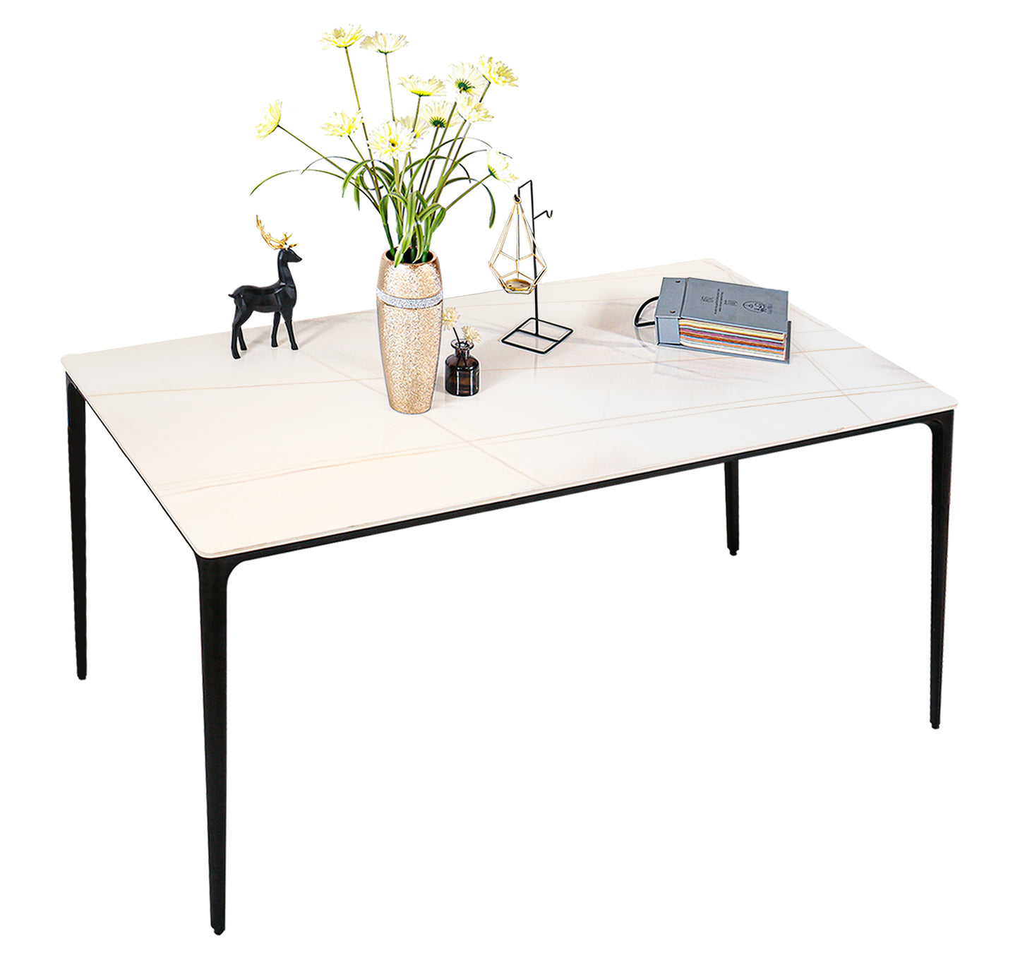 63" Dining Table with Aluminum Alloy Legs Table for 6